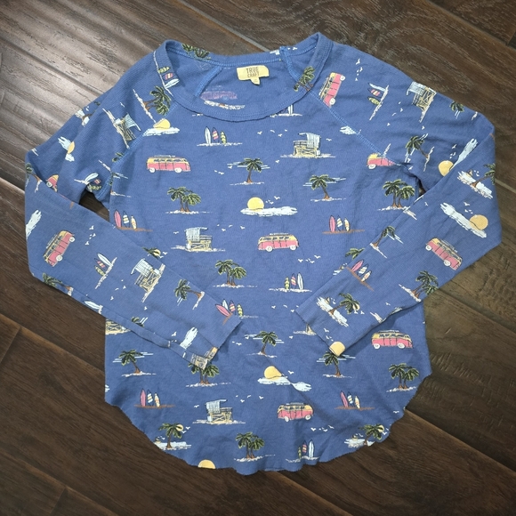True Craft Tops - True Craft Womens Blue Tropical Vacation Long Sleeve Top XS